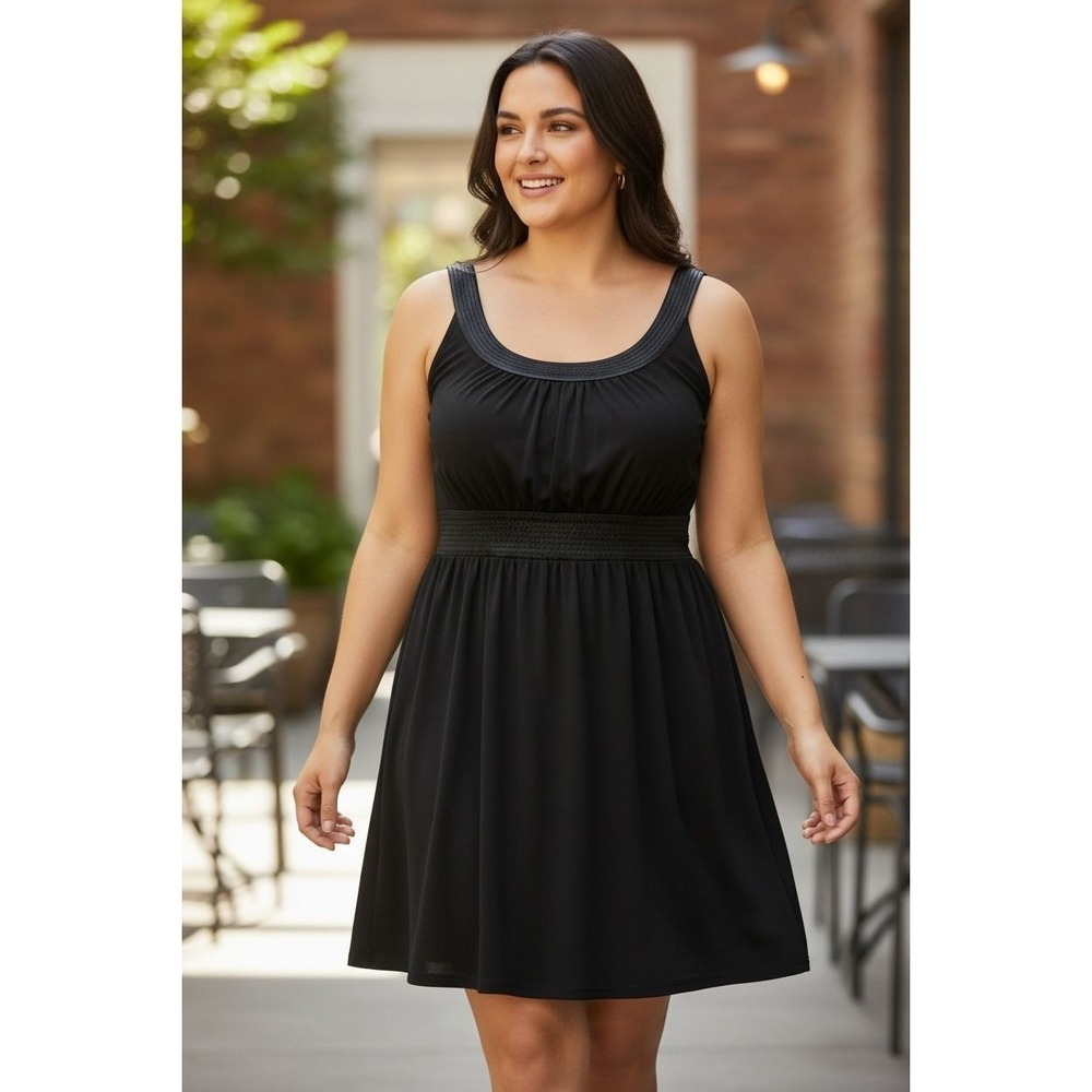 Worthington Womens XL Black Empire Waist Sleeveless Fit and Flare Dress Tie Back